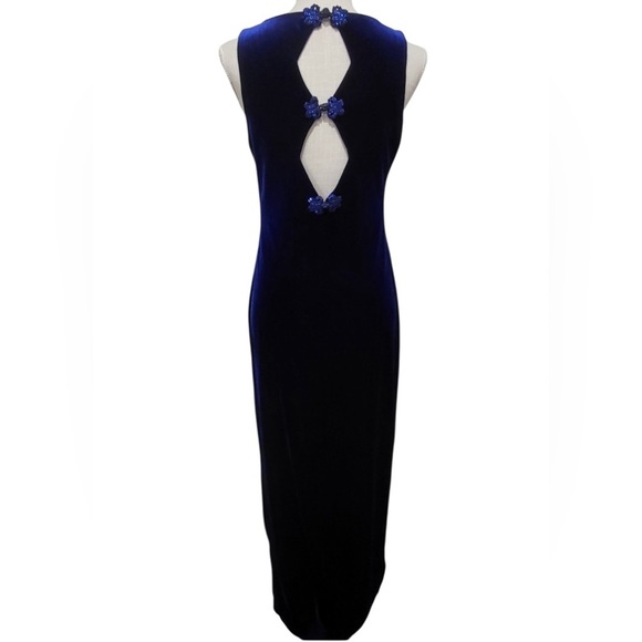 Vintage Navy Blue Velvet Sleeveless Maxi Dress halter prom formal Y2K 90s Jewel - Picture 1 of 13